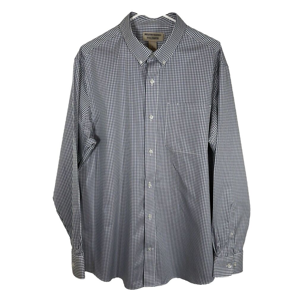 Duluth Trading Wrinkle Fighter Relaxed Fit Button-Down Men L Black White Cotton